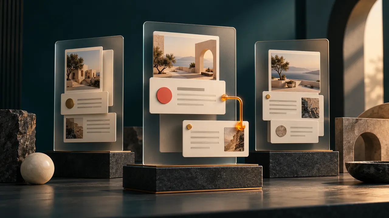 Project evidence cards connected to their supporting sources in a glass display.